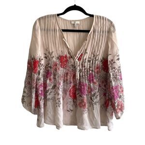 JOIE Silk Floral Print Popover Flowy Blouse Pink XS
